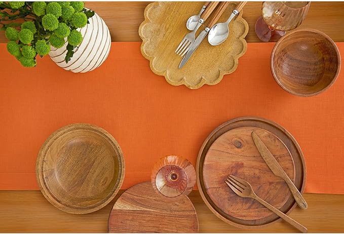 Solino Home Linen Table Runner 90 Inches Long - 100% Pure Linen Persimmon Orange Dining Table Runner 14 x 90 Inch for Spring, Easter - Fete
