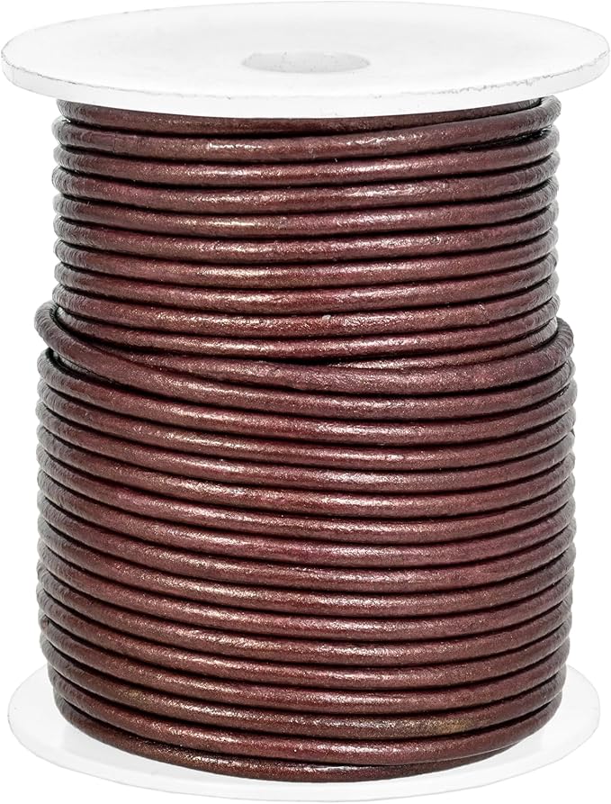 GENIQUE Real/Genuine Round Leather String Cord for Necklace, Bracelets, Jewellery, Braiding (2mm, Maroon Metallic)