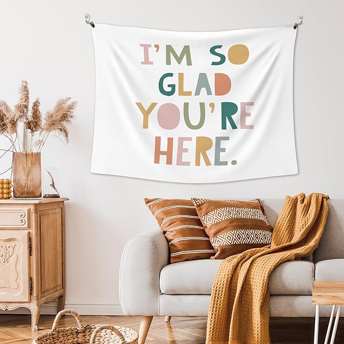 XLDLIOO Boho Classroom Wall Tapestry, Inspirational Kids Wall Tapestry Hanging for Classroom, I'm So Glad You're Here Tapestries Decor Art for Playroom Kids Room Bedroom 40x30in