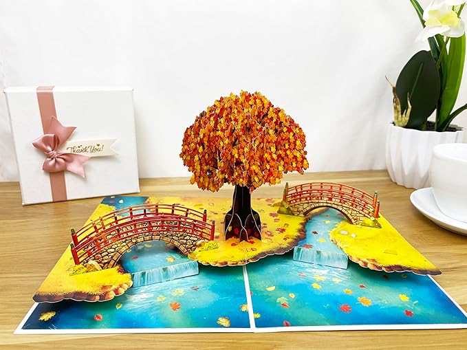 3D Pop Up Greeting Card – Handmade Maple Tree Card for Fall, Thanksgiving, Birthday, Anniversary – Laser Cut Autumn Card with Envelope – Unique Seasonal Gift for Men, Women, Friends, Family