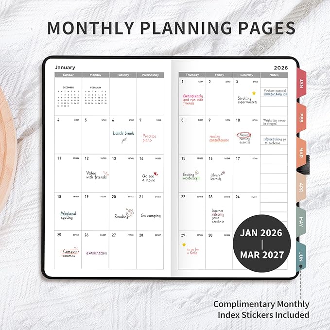 AHGXG Small Pocket Planner 2026-2027, Weekly and Monthly Calendar Planner, 15 Months, JAN 2026 - MAR 2027, Mini Size, Hardcover, Inside Pocket, For Women Men School Home Office Supplies, 3.9''X 6.7'' - Black