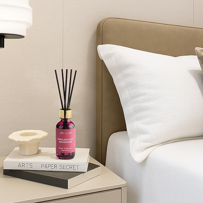 Airkeep Reed Diffuser Set, 3.38 fl oz (100 ml) - Himalayan Sali&Rosewater Oil Diffusers with 8 Reed Sticks, Home Fragrance Reed Diffuser for Bathroom Shelf Decor