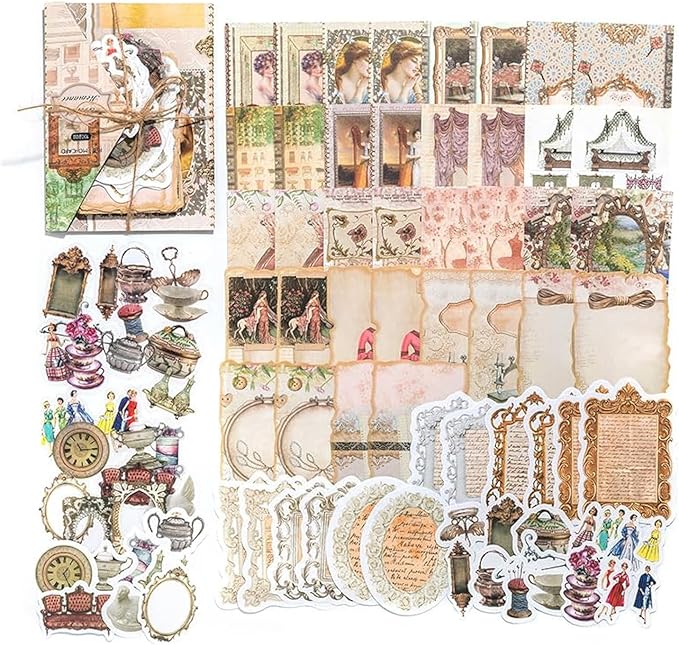 Alideco 100pcs Vintage Scrapbook Supplies Pack for Art Journaling Bullet Junk Journal Planners DIY Paper Stickers Craft Kits Notebook Collage Album Aesthetic Cottagecore Picture Frames (fashilangman)