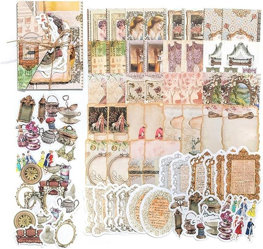 Alideco 100pcs Vintage Scrapbook Supplies Pack for Art Journaling Bullet Junk Journal Planners DIY Paper Stickers Craft Kits Notebook Collage Album Aesthetic Cottagecore Picture Frames (fashilangman)