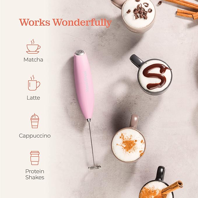 Powerful Handheld Milk Frother, Mini Milk Foamer, Battery Operated (Not included) Stainless Steel Drink Mixer for Coffee, Lattes, Cappuccino, Frappe, Matcha, Hot Chocolate.