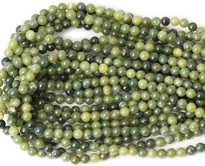 60PCS 6mm Natural Canadian Jade Gemstone Round Loose Beads Stone Beads for Jewelry Making DIY 1 Strand 15"