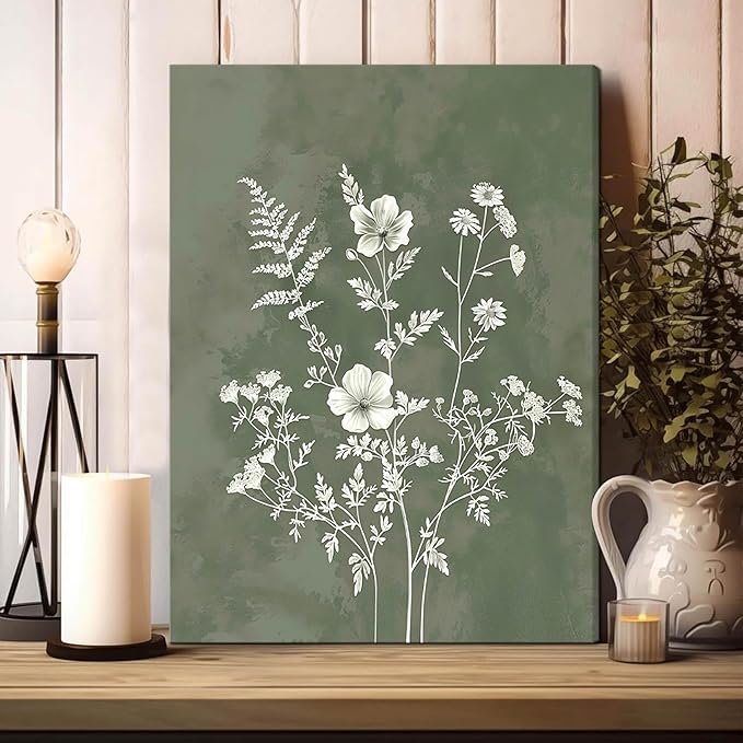 Framed Boho Canvas Wall Art Set of 3, Minimalist Botanical Picture Wall Decor Painting, Vintage Floral Rustic Farmhouse Posters Prints for Living Room Bedroom Bathroom Home Decor 12x16In