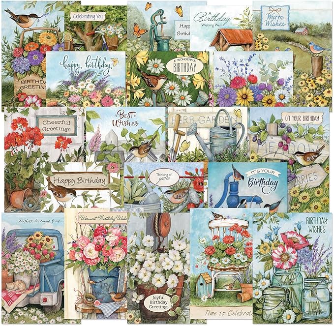 Current Birthday Wishes Greeting Card Value Pack - Set of 20, 10 Unique Designs, Large 5 x 7 Inch Cards, Sentiments Inside, Envelopes Included