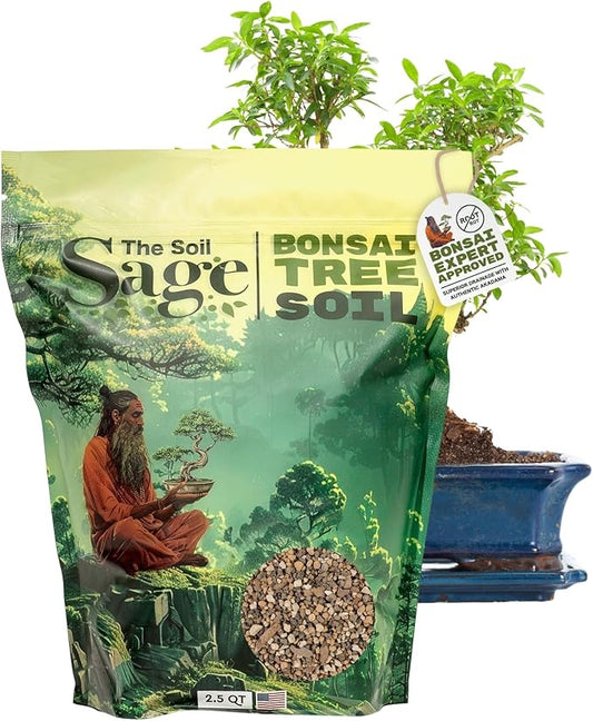 2.5qts Premium Bonsai Mix - U.S.A. Made Ready to Use - Akadama, Pumice, Lava Rock, Fine Pine Bark - Large Bag for All Bonsai Tree - High Drainage Potting, Repotting