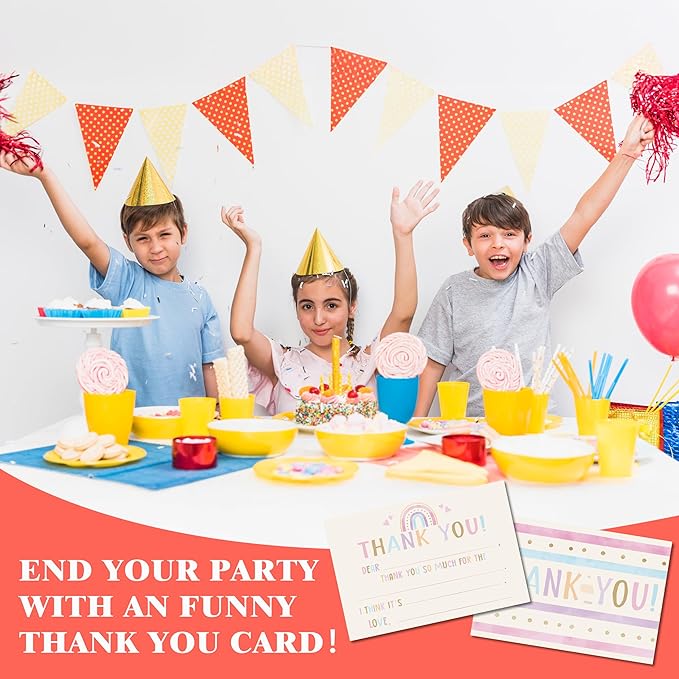 Boho Kids Thank You Cards, Rainbow Thank You Card For Baby Shower Birthday Party, Kids Fill In The Blank Birthday Cards, 20 Pack Cards With Envelopes For Boys Girls, 016