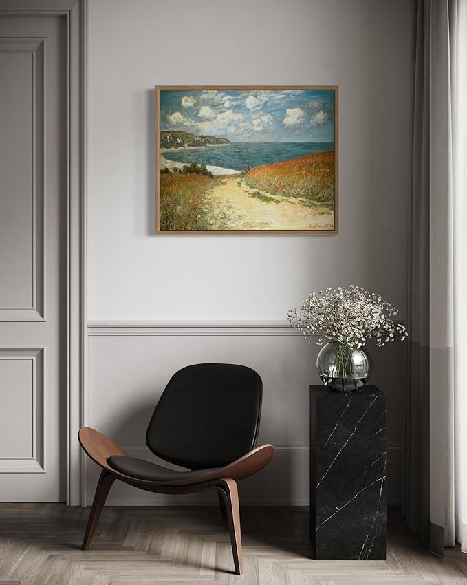 Path in the Wheat Claude Monet Wall Art Print Poster, Impressionist Painting Wall Art Wall Decor, for Bedroom and Living room Bathroom Decor 115 (Path in the Wheat, 16 x 20 inches, Wood Frame)