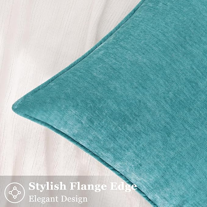decorUhome Spring Couch Euro Sham Throw Pillow Covers 26x26 Set of 2, Decorative Soft Velvet Neutral Chenille Pillow Covers with Elegant Design for Sofa Bed Living Room Home Decor, Teal