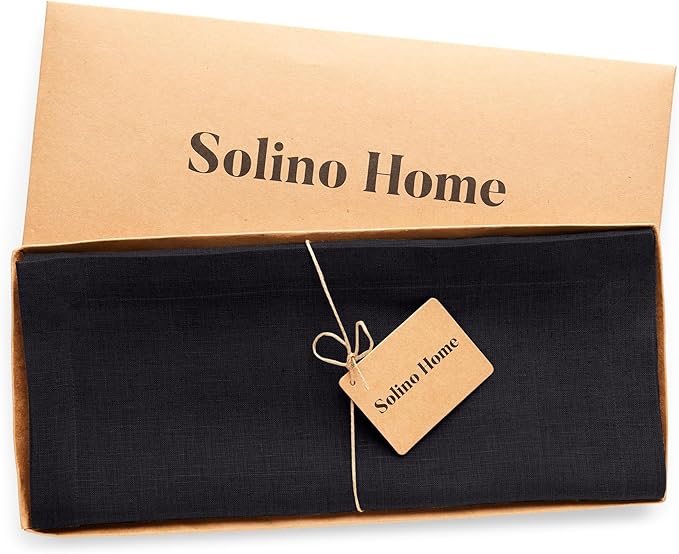 Solino Home Linen Black Table Runner 90 Inches Long - 100% Pure Linen 14 x 90 Inch Table Runner - Diana Medium Weight