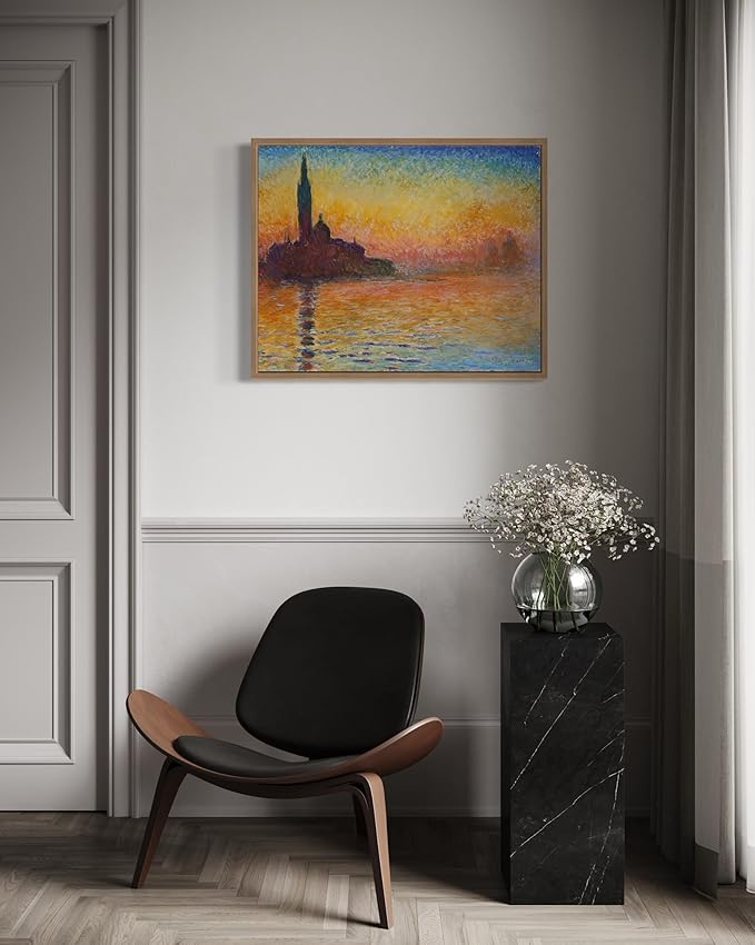 San Giorgio Maggiore Claude Monet Wall Art Print Poster, Impressionist Painting Wall Art Wall Decor, for Bedroom and Living room Bathroom Decor 115 (San Giorgio Maggiore, 16 x 20 inches, Wood Frame)