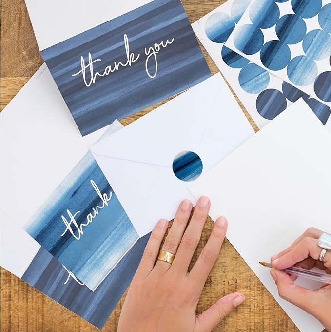 VNS Creations Thank You Cards With Envelopes Bulk Set & Stickers - 100 Pack 4x6 Blank Thank You Notes Bulk Box Set - Large Note Card Small Business, Wedding, Baby Shower & Bridal Shower - Ombré