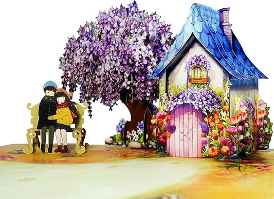 CUTE POPUP - Romantic Couple with Flowering Wisteria Design 3D popup card for Birthday, Valentine, Wedding, Anniversary Handmade gift for Girlfriend, Wife or Couple