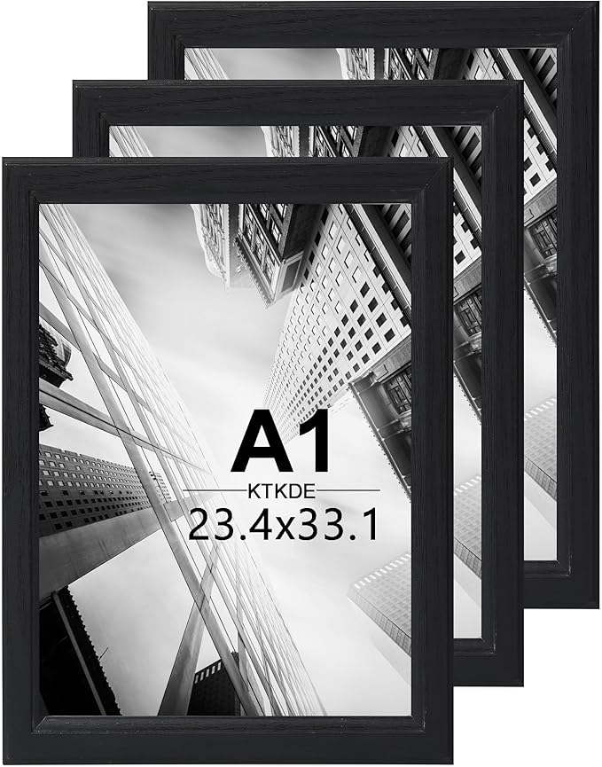 KTKDE A1 Picture Frame Set of 3,23.4 x 33.1in Poster Frame Wooden Black-Horizontal or Vertical Wall Hanging for Home, Exhibition, Caffe Large Frame for Photos, Posters - Art Prints best gift