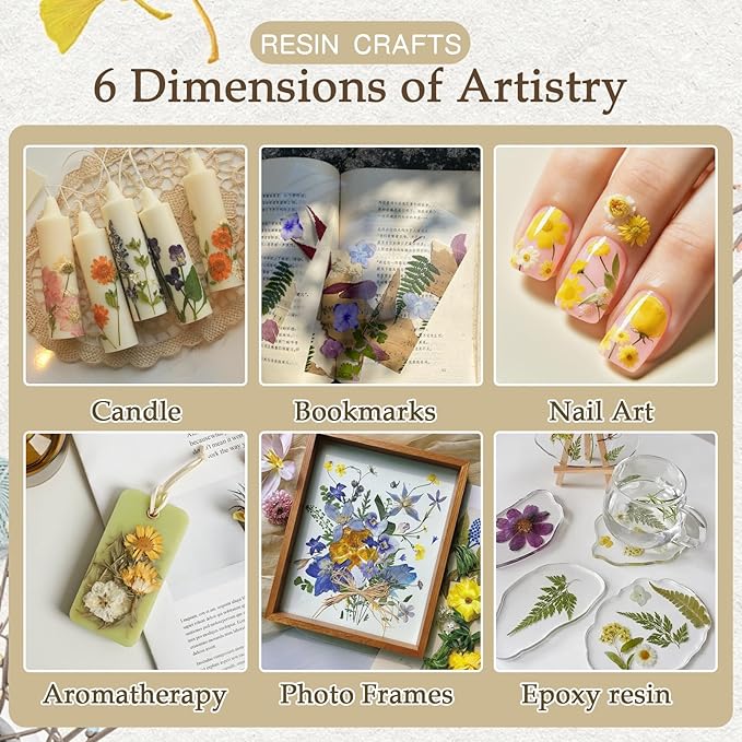 173Pcs Real Dried Pressed Flowers for Crafts - Natural Dry Flower Kit for Resin, Stickers, Bookmarks, Candle Making, Soap, Nail Art, Frames, Invitations & Jewelry