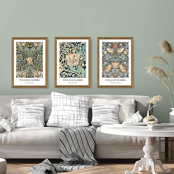 Fantasy Artists 3 Pieces Framed William Morris Wall Art Vintage Botanical Floral Art Wall Decor Painting Farmhouse Artwork Aesthetic Posters Prints for Living Room Bedroom Bathroom 16" x 24"