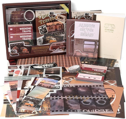 Auguro Vintage Scrapbook Kit A6 Grid Notebook Stationery Junk Journal Kit Travel Scrapbooking Supplies Craft DIY Gift for Adult Teen Girl Aesthetic Journaling Kit