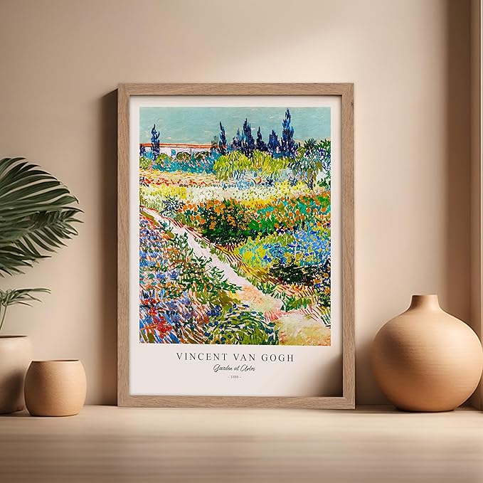 Monem Art Vintage Van Gogh Poster - Retro Impressionism Print - Garden at Arles, Colorful, Aesthetic, Beautiful - Gift for Artist, Friend - Wall Decor for Home, Office, 16x20 Beige Framed