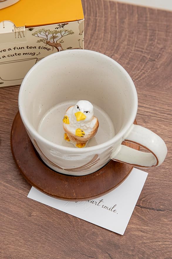 DIHOclub Eagle Coffee Cup Ceramic 3D Wild Animal Inside Mug,Cute Cartoon Handmade Figurine Mugs,Holiday and Birthday Gift for Coffee Milk Tea Lovers,12 OZ(Grey Eagle)