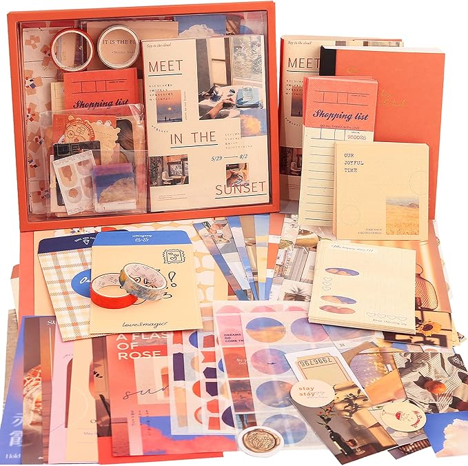 348 Pcs Scrapbooking Supplies Kit, Vintage Aesthetic Scrapbook Kit for Bullet Junk Journal, Stationery, A6 Grid Notebook, DIY Journaling Supplies, Birthday Craft Gift for Teen Girl Kid Women