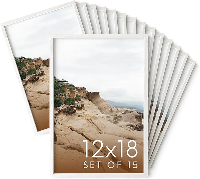 HAUS AND HUES White Oak Wood 12x18 Picture Frames - Bulk Set of 15, Gallery Wall Frames for Posters (White Oak Frame)