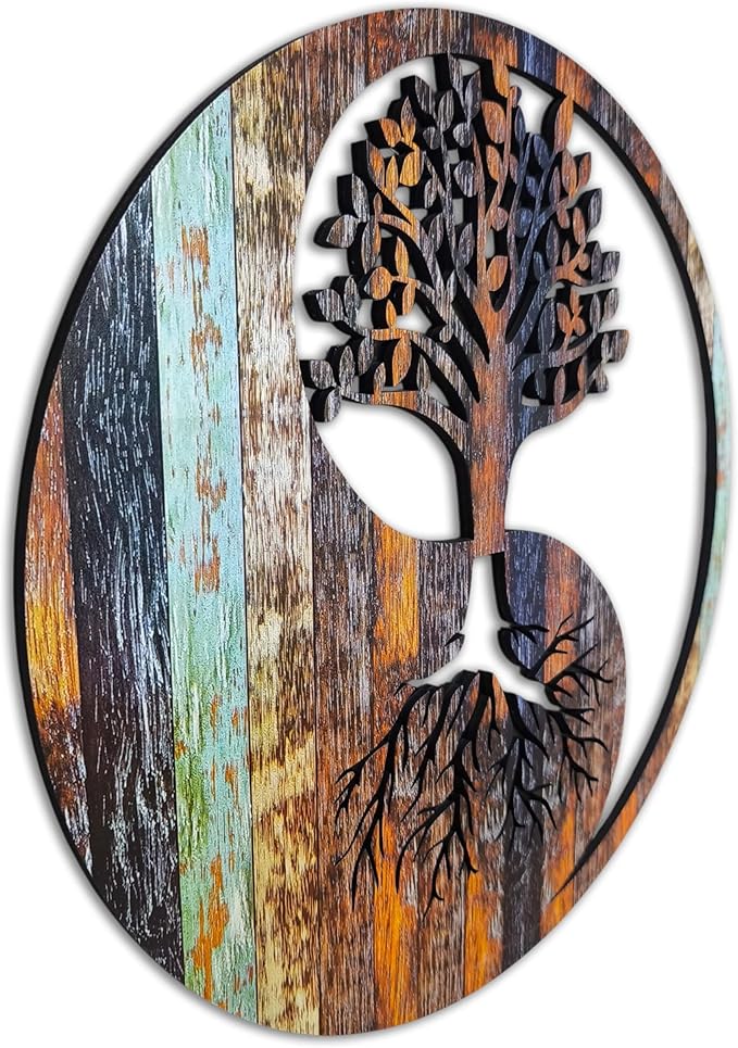 Venovez Wood Wall Art, Yinyang Life Tree, Nautical Wall Decor, 20x20in, Unique Gift