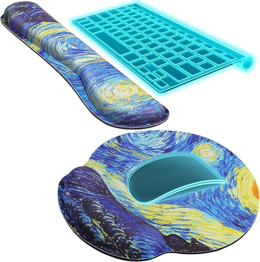 KTRIO Ergonomic Keyboard Wrist Rest, Memory Foam Mouse Pad with Wrist Rest for Computer Keyboard, Mouse Pad Set for Easy Typing & Pain Relief for Office & Home, Starry Night