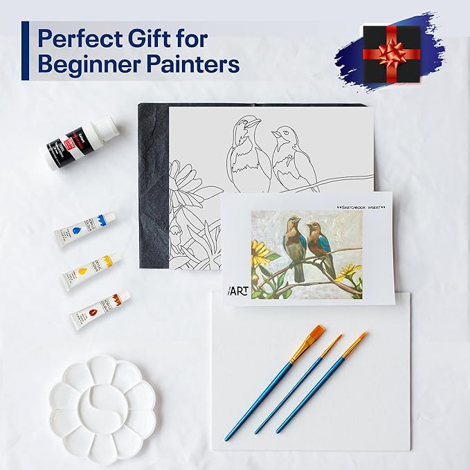 Painting4Real DIY Painting Class Kit for Adults with Video Tutorials: Learn to Paint Summer Birds – How to Paint with Acrylics – Painting & Art Supplies – 9 Piece Acrylic Paint Set