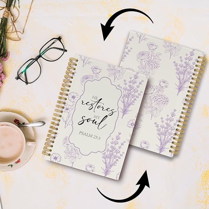 Christian Journal Notebook - Purple Bible Verse Religious Scripture Notebooks College Ruled for Work School, Gifts for Women, Office Supplies, Hardcover Spiral Notebook 5.5"x8.3"