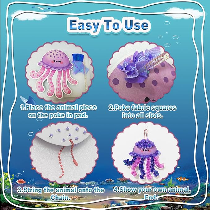 JRD&BS WINL Magical Ocean Animal Poke Art - Dolphin, Jellyfish, Seahorse, Turtle, Octopus, No-Mess Craft Kit for Kids 4-9,Marine Biology Learning Toy, Creative Gift for Preschoolers
