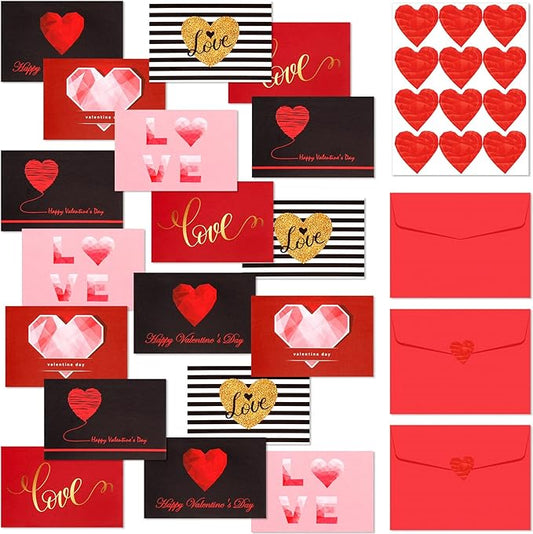 Yexiya 240 Sets Mini Valentine's Day Cards Assortment Bulk Love Heart Classroom Kids Greeting Foldable Wedding Flower Card with Envelopes and Stickers for Valentines Day