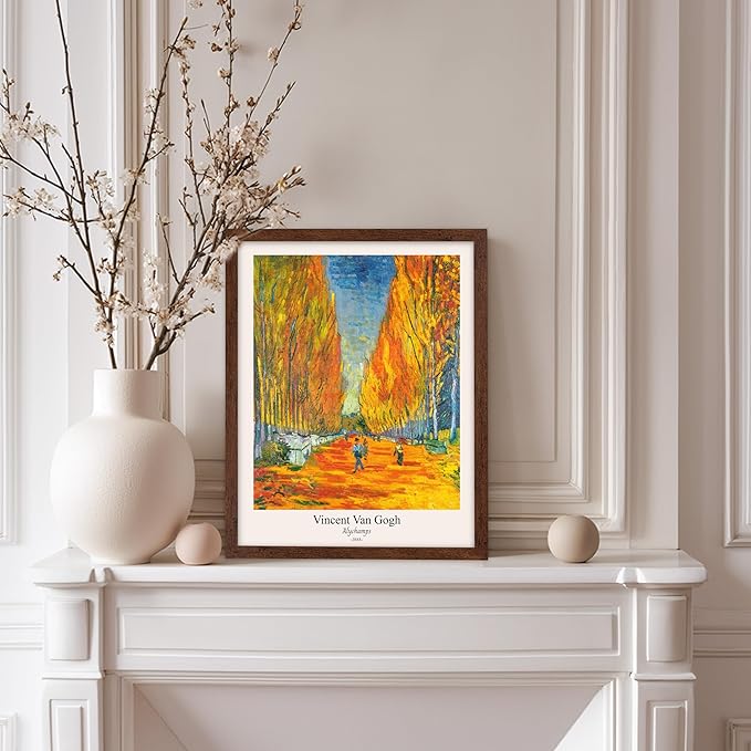 Monem Art Vintage Van Gogh Poster - Retro Alychamps Print - Les Alyscamps Art - Impressionism Art - Fine Art - Classic Painting Art - Great Bedroom or Office Wall Decor - 8x10 Brown Framed