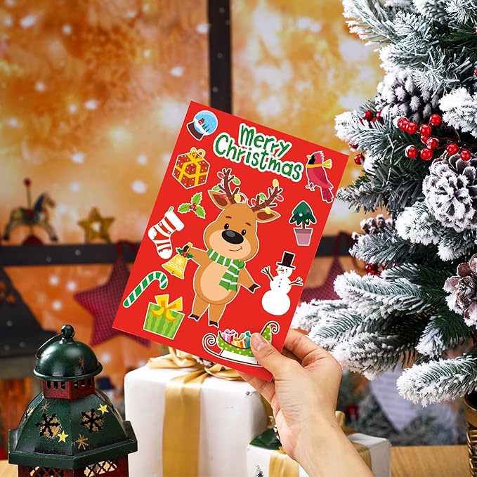 Fullhawl 48 Set Christmas Card Making Kits DIY Christmas Craft with Stickers and Envelopes Make Your Own Greeting Card Handmade Xmas Folded for Xmas Gift Party Decor Home Activities
