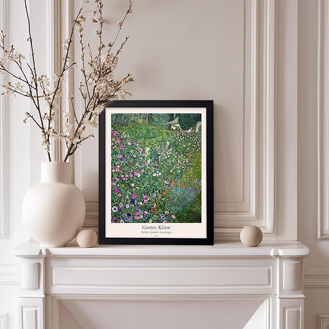 Poster Master Vintage Gustav Klimt Poster - Retro Italian Garden Landscape Print - Art Nouveau - Floral Art - Botanical Art - Classic Painting - Aesthetic Living Room Decor - 11x14 Black Framed