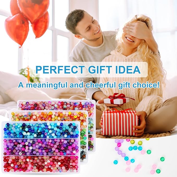 XSEINO About 3800PCS 8mm Glass Beads Bracelet Making Set, 208 Assorted Colors Crystal Glass Beads for Making and DIY Crafts