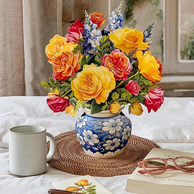 Freshcut Paper Pop Up Cards, Sorbet Roses, 12 Inch Life Sized Forever Flower Bouquet 3D Popup Greeting Card, Birthday Cards, Thank You Card, Blank Notecard & Envelope