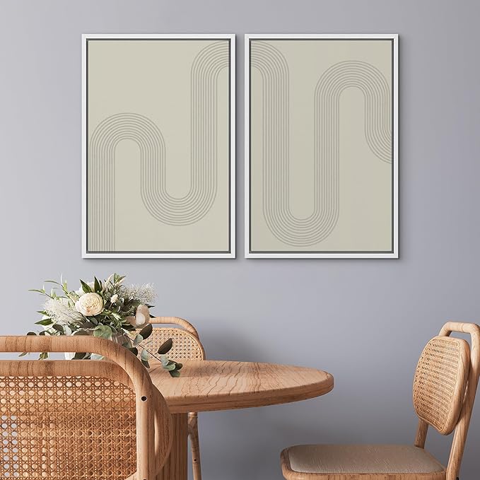 SIGNWIN Framed Canvas Print Wall Art Set Geometric Tan Pastel Color Field Landscape Abstract Shapes Cozy Neutral Modern Art Minimalism Decorative for Living Room, Bedroom, Office - 24"x36"x2 White