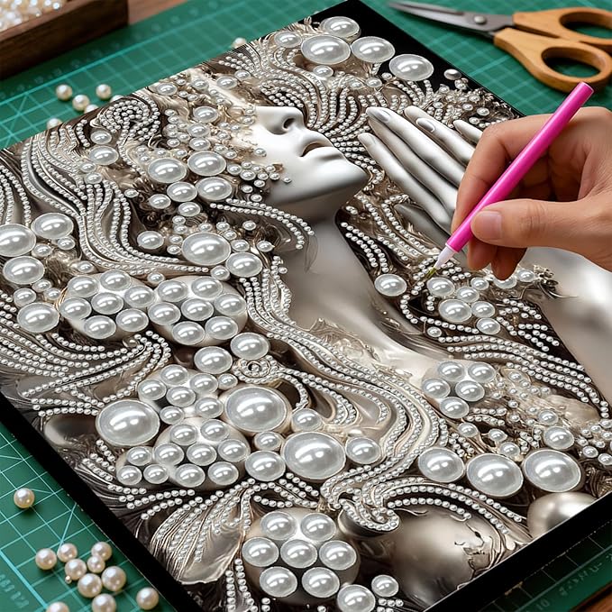 DIY Pearl Painting Kit with Wooden Frame, 3D Plastic Pearl Gemstone Ocean Art Craft for Adults Beginners, Diamond Art Kits for Adults, Home Wall Decor Ready Gift for Women(Praying Woman)(30 * 30cm)