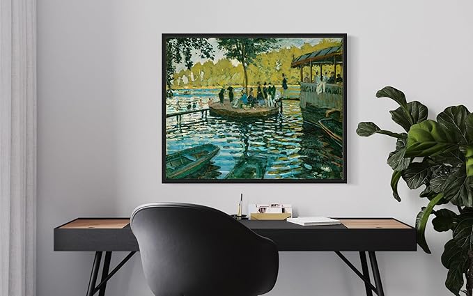 Bain à la Grenouillère Claude Monet Wall Art Print Poster, Impressionist Painting Wall Art Wall Decor, for Bedroom and Living room Bathroom Decor 115 (Bain à la Grenouillère, 8 x 10 inches, Black Frame)