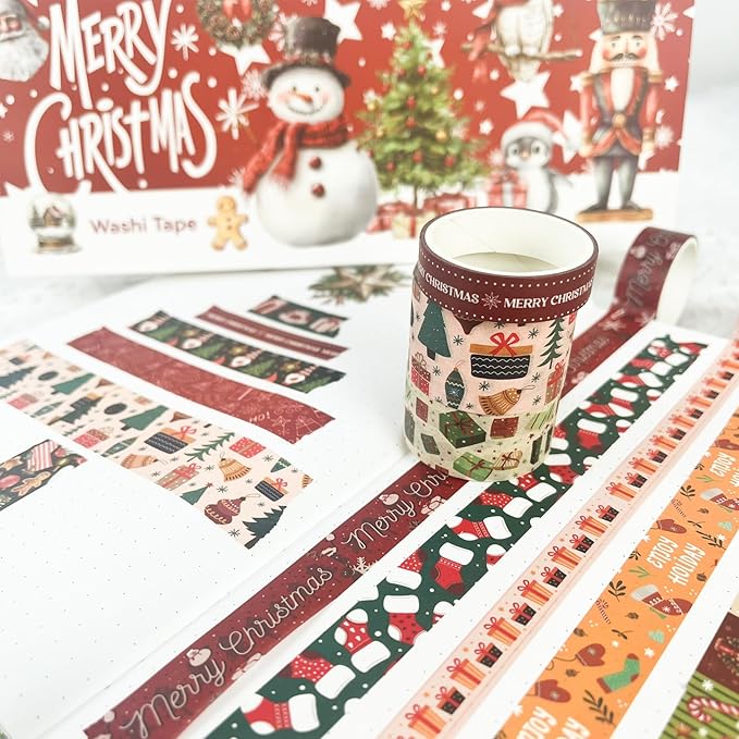 27 Rolls Christmas Washi Tape, Aesthetic Colored Decorative Cute Scrapbook Tape for Scrapbooking Supplies Journaling Craft Junk Journal