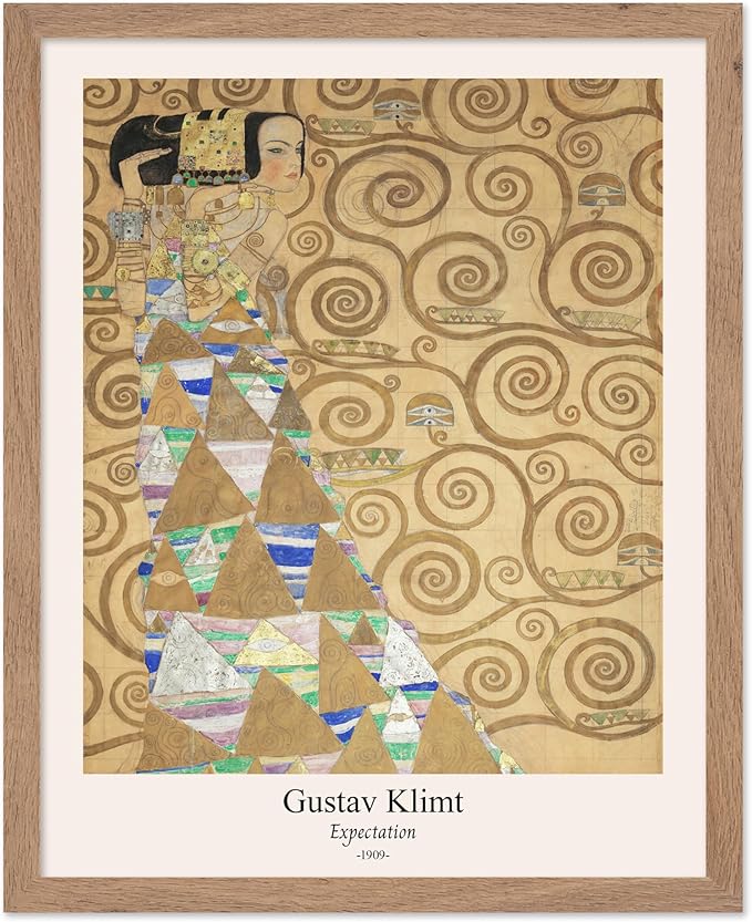 Poster Master Vintage Gustav Klimt Poster - Retro Expectation Print - Art Nouveau - Symbolism Art - Abstract Art - Aesthetic Art - Classic Painting - Living Room Wall Decor - 11x14 Beige Framed