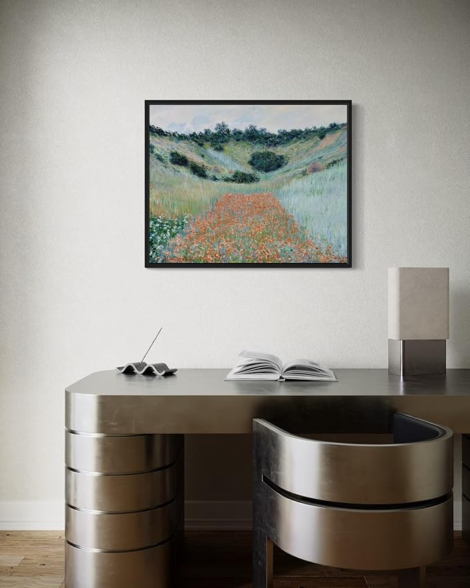 Poppy Field Claude Monet Wall Art Print Poster, Impressionist Painting Wall Art Wall Decor, for Bedroom and Living room Bathroom Decor 115 (Poppy Field, 8 x 10 inches, Black Frame)
