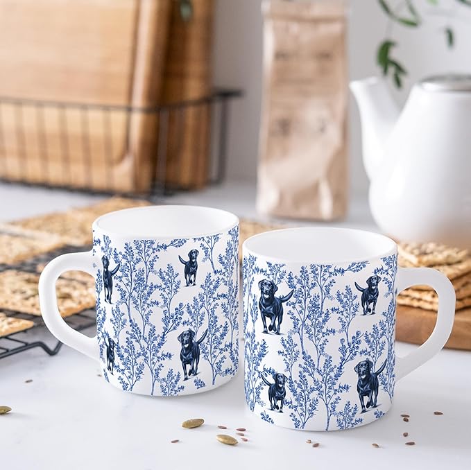 Black Lab Blue French Toile Coffee Mug, Labrador Lover Gifts for Women, Blue Toile Coffee Cup for Black Lab Mom, Pet Dog Lovers Tea Coffee Mug Birthday Gifts for Dog Owners, 15 oz