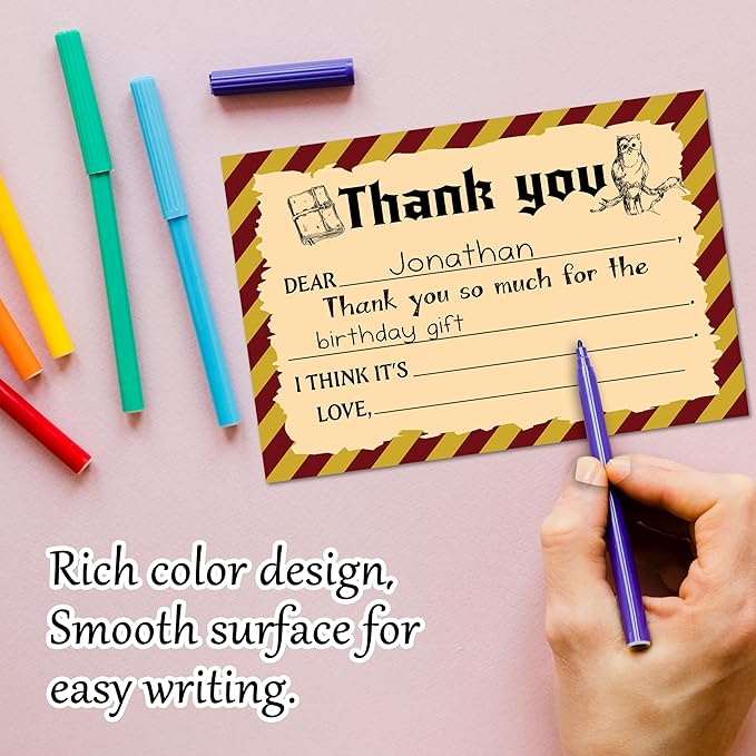 Magic School Kids Thank You Cards, Magical Wizard Thank You Card For Halloween Birthday Party, Kids Birthday Cards Fill In The Blank, 20 Pack Cute Greeting Cards With Envelopes For Boys Girls, 004