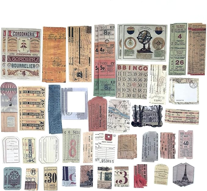 200 Pieces Vintage Ephemera Scrapbooking Supplies Pack for Journaling, Decoupage Paper Scrapbook Stickers Kit for Bullet Junk Journal Planners Collage Craft Notebooks Album (Word Memory)