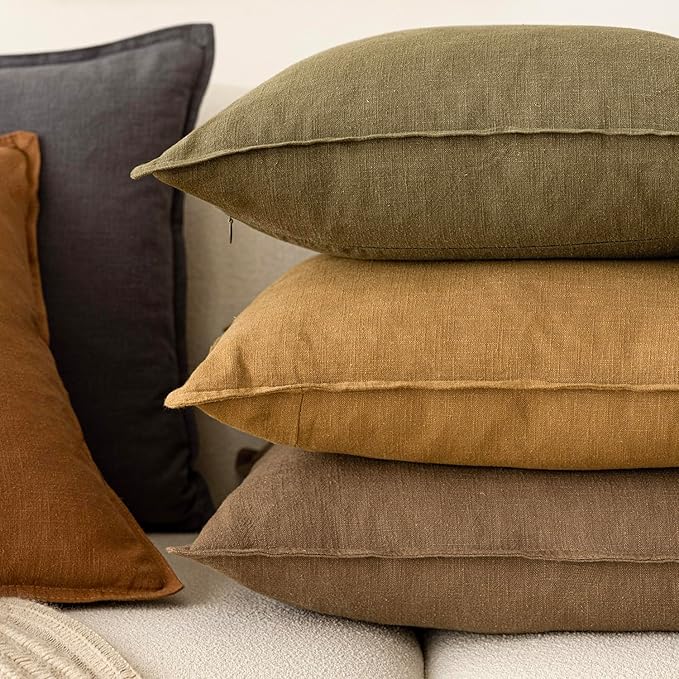 Foindtower Pack of 2, Decorative Linen Soild Throw Pillow Covers Soft Accent Cushion Case Boho Farmhouse Neutral Pillowcase for Chair Couch Sofa Bedroom Living Room Home Decor 24 x 24 Inch Light Brown