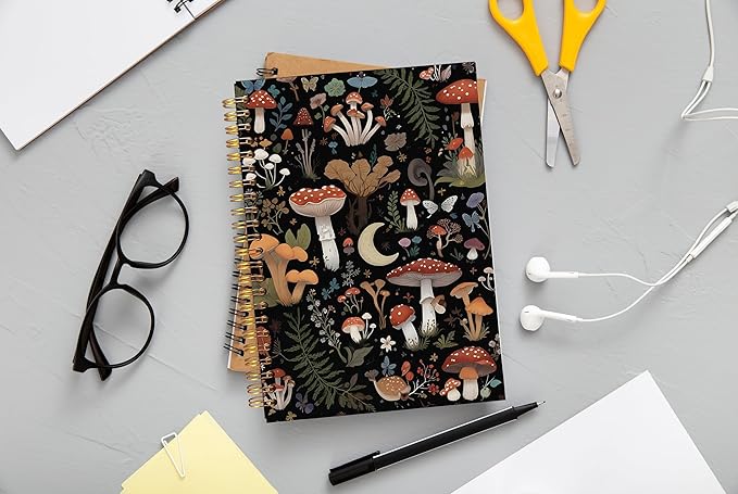 Mushroom Notebook Journal, Mushroom Gifts for Women Mushroom Lovers, Dark Cottagecore Botanical Mushroom Notebooks for Women, Mushroom Office Supplies, Spiral Notebook 5.5x8.3inch